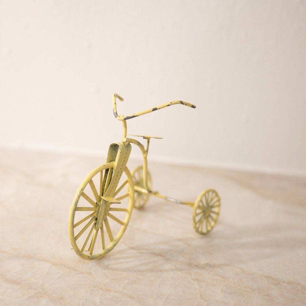 Yellow Metal Tricycle Figurine Vintage Style Home Decor